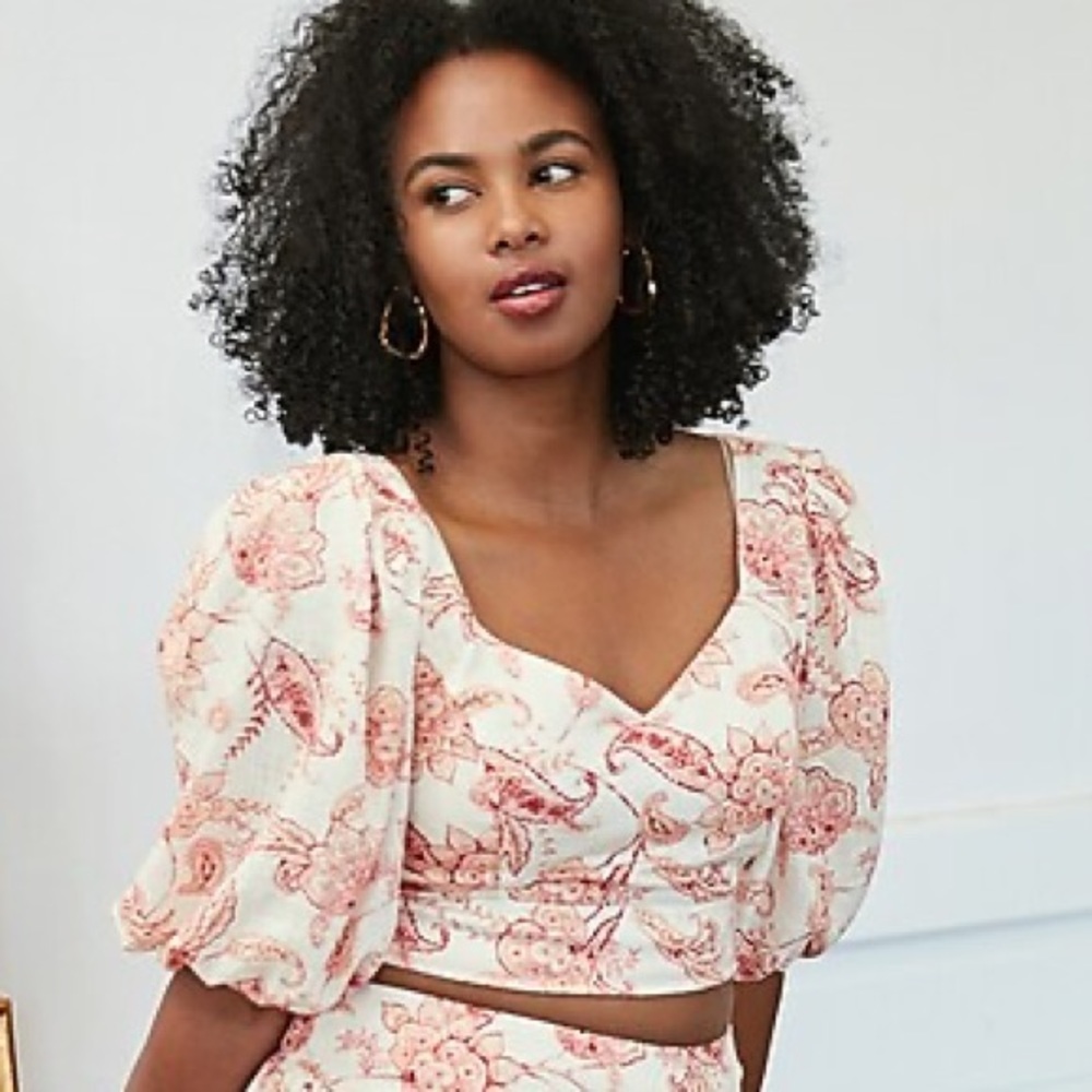 Linen puff sleeve crop top